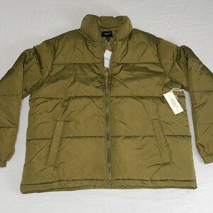 Unisex Olive Green Puffer Jacket –Lightweight Quilted Zip-Up – Forever 21 Size L